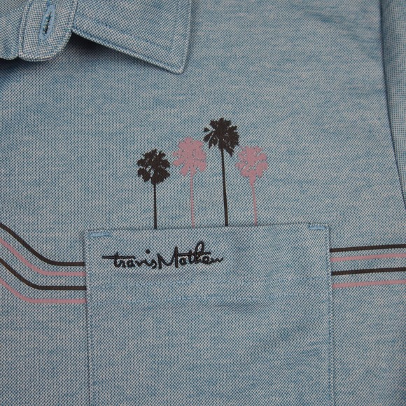 Travis Mathew Polo Shirt Men's Sz Medium Light Blue Striped Pima Cotton Golf EUC - Picture 4 of 11